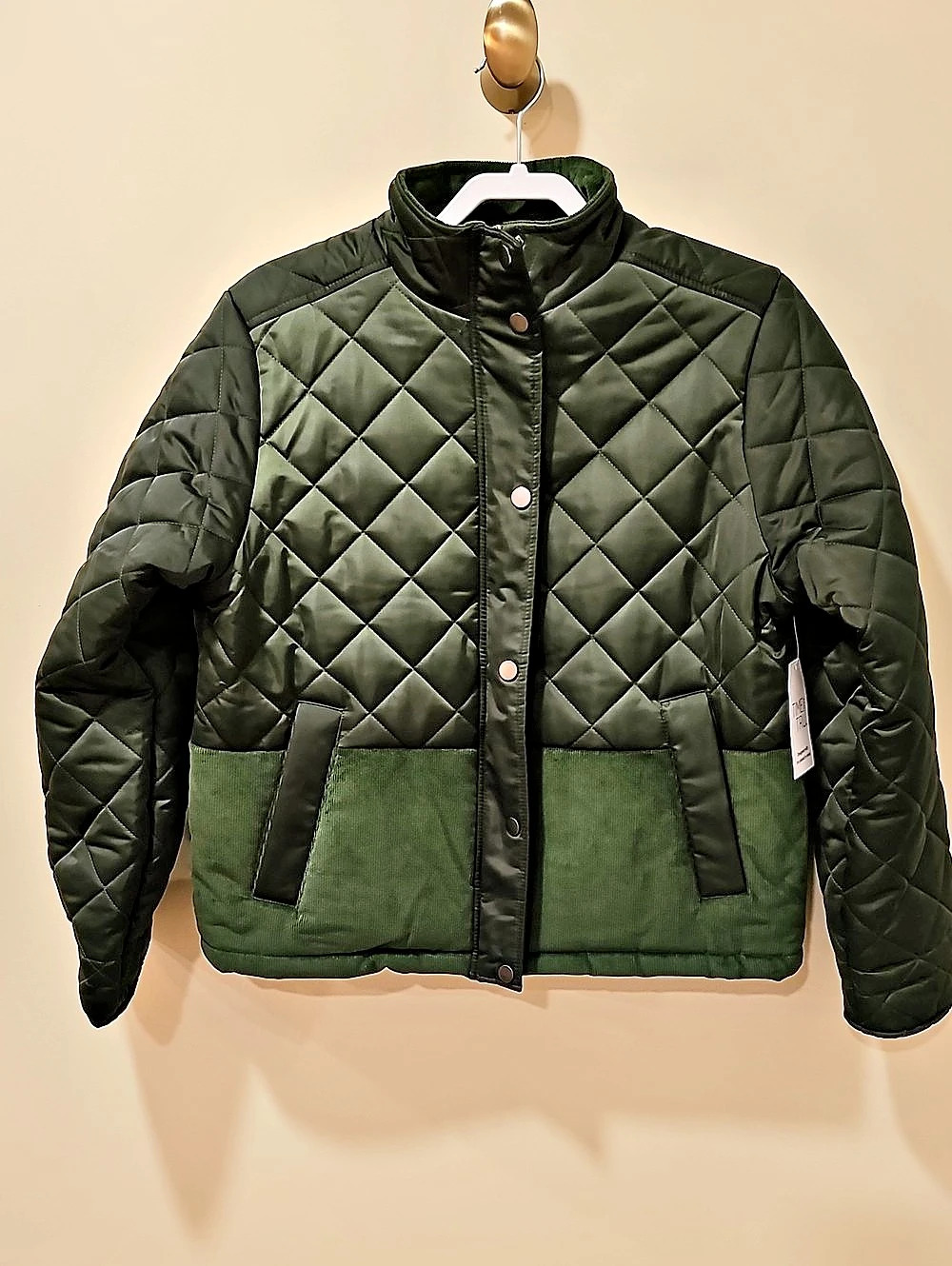 Quilted Color Block Jacket in Green Size Large NWT